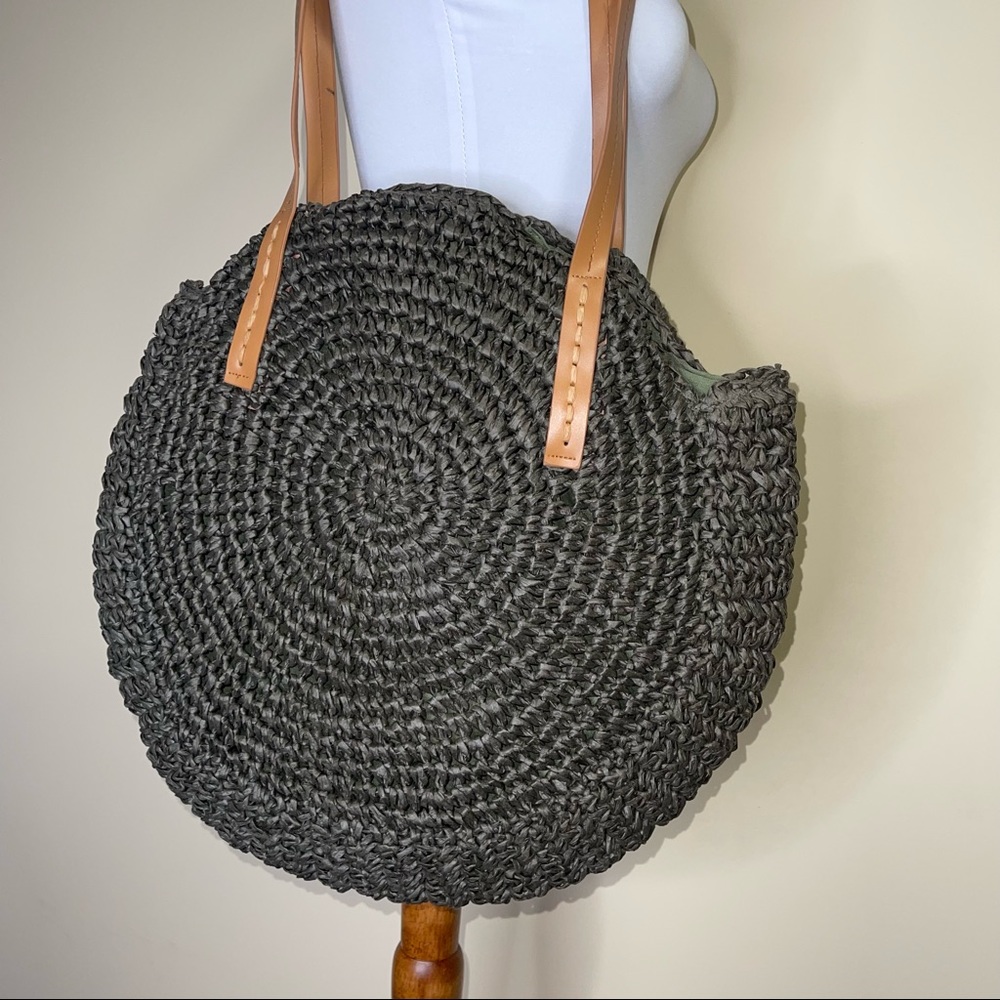 Parfois Green Round Raffia Bag